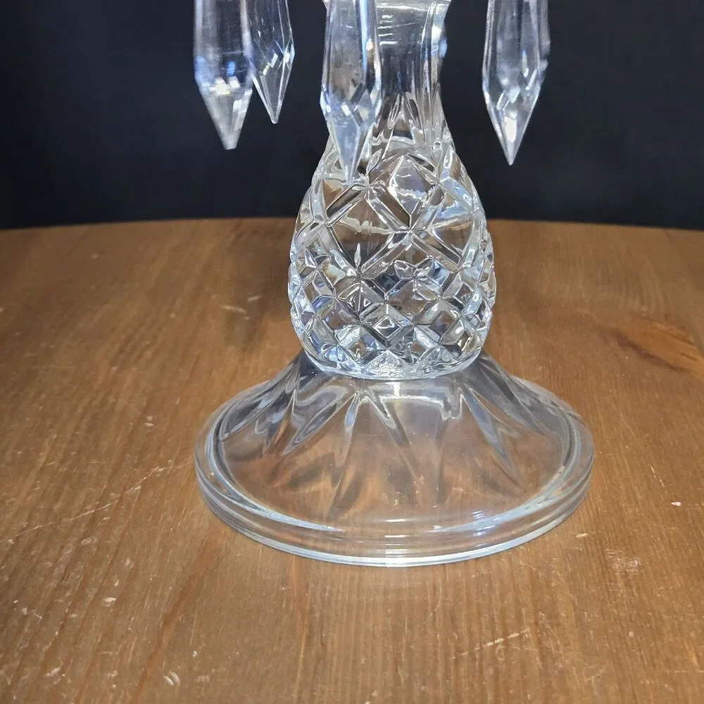 Vtg MCM Indiana Glass Cambridge Candleholder Dangling Prisms, Art Deco 6